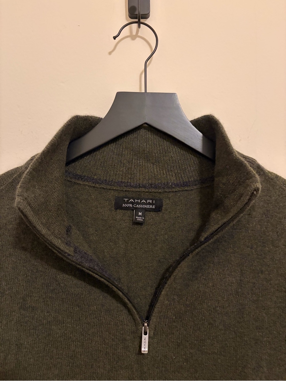 Tahari Men's Olive Green Cashmere Qtr-Zip Sweater - Picture 3 of 5